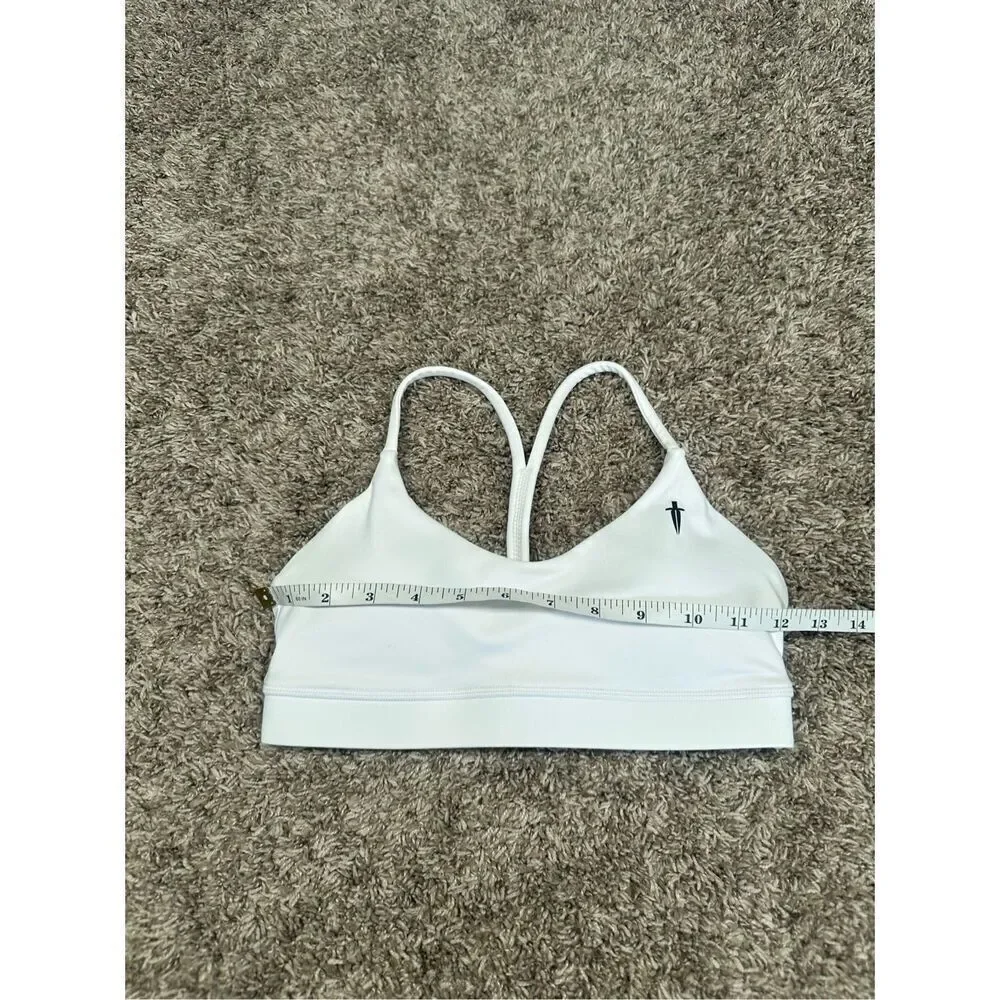 NWOT Iron Willed Core V-neck Sports Bra White Gym Lifting XS Racerback Dagger